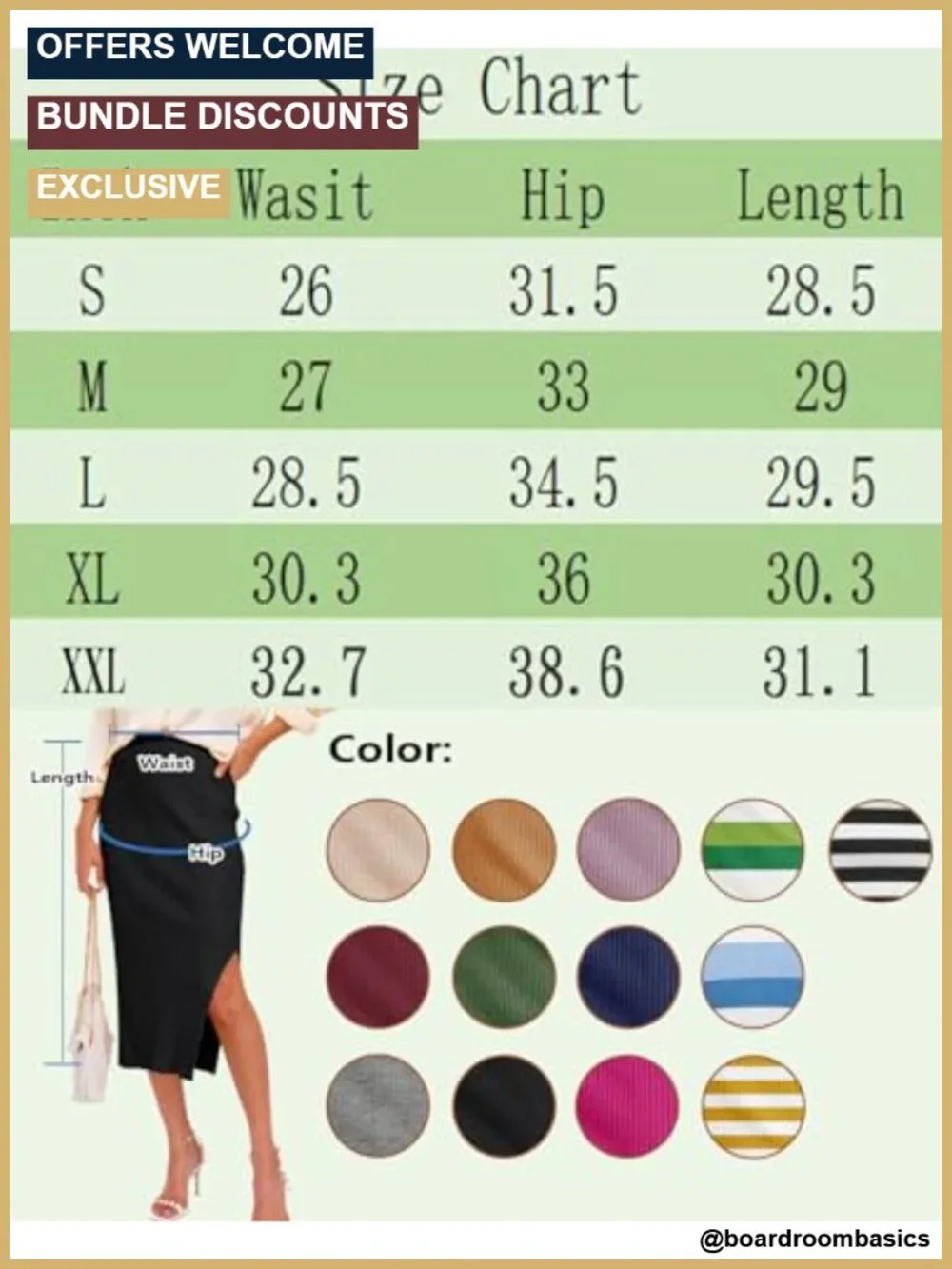 Midi Pencil Bodycon Skirt Split Side Stretchy Ribbed Knit High Elastic Waist